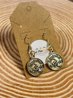 Gold Tone Aquarius Zodiac Charm Dangle Earrings Astrology Horoscope Jewelry NWT
